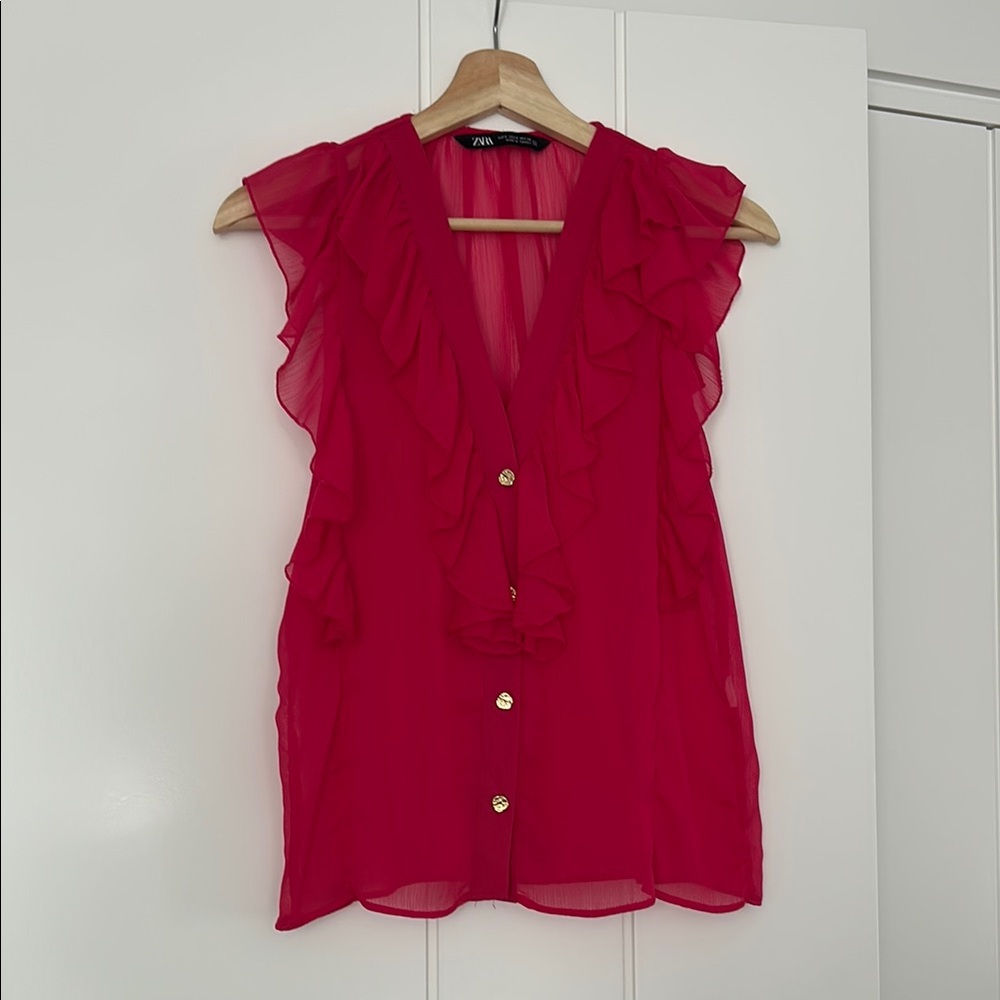 Zara Women's Pink Ruffle Top